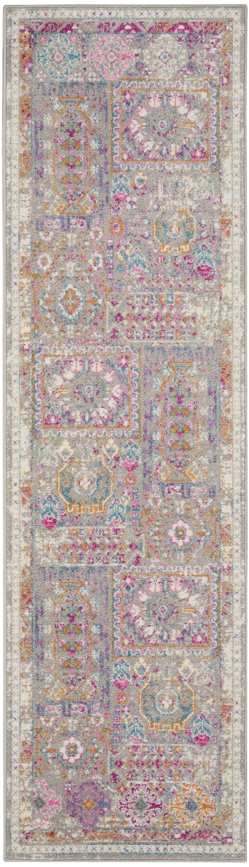Gray Distressed Ornamental Runner Rug - 2’ x 6’