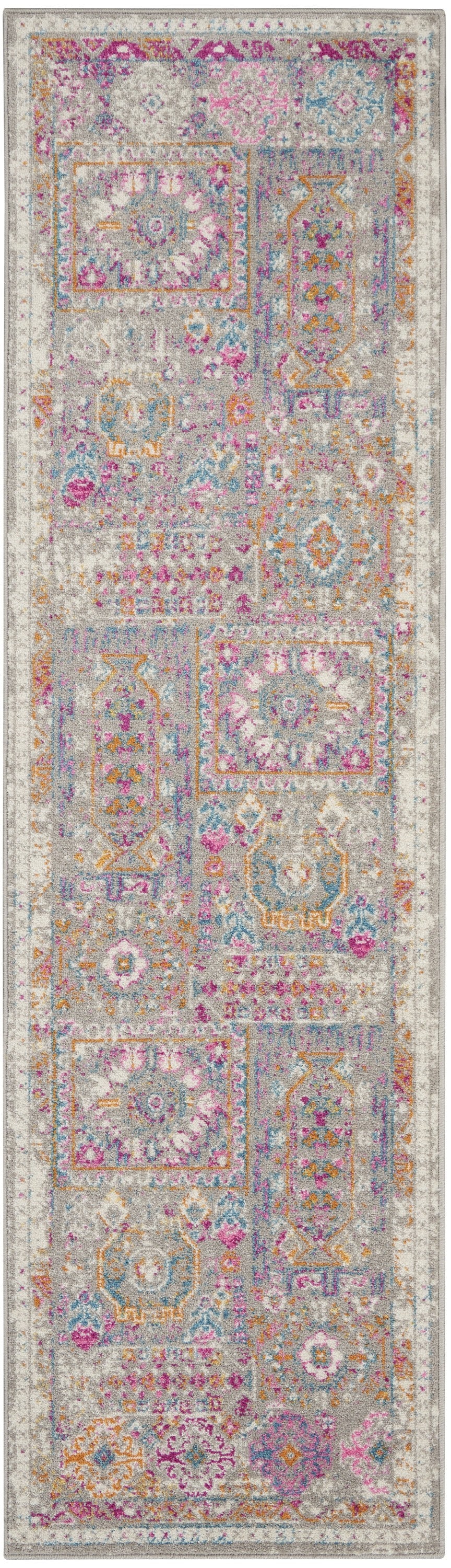 Gray Distressed Ornamental Runner Rug - 2’ x 6’