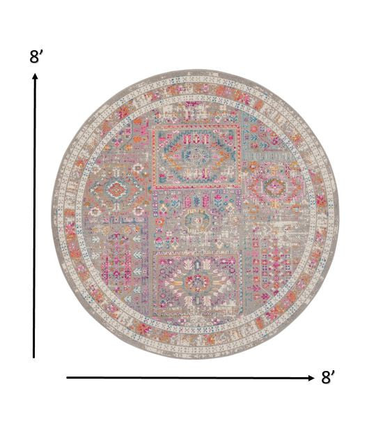 5’ Round Gray Distressed Ornamental Area Rug
