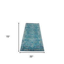 2’ X 6’ Blue Distressed Medallion Runner Rug
