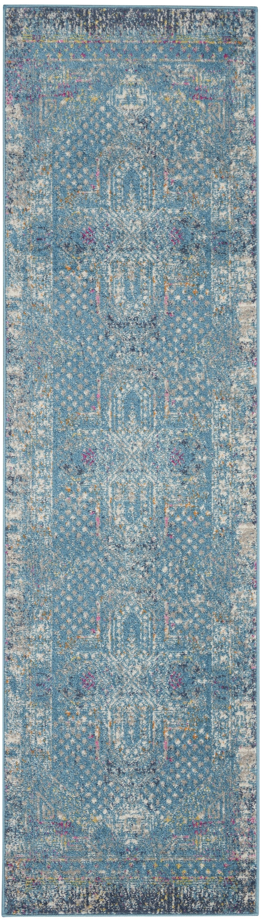 2’ X 6’ Blue Distressed Medallion Runner Rug