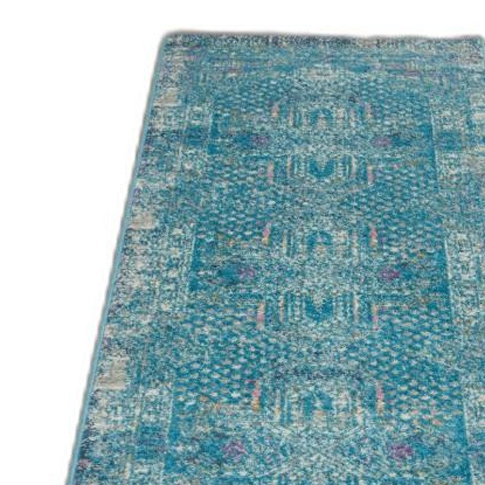 2’ X 6’ Blue Distressed Medallion Runner Rug