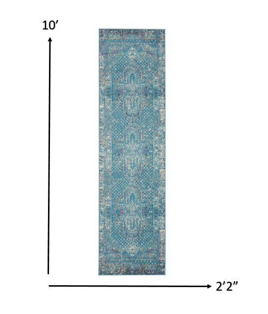 2’ X 6’ Blue Distressed Medallion Runner Rug