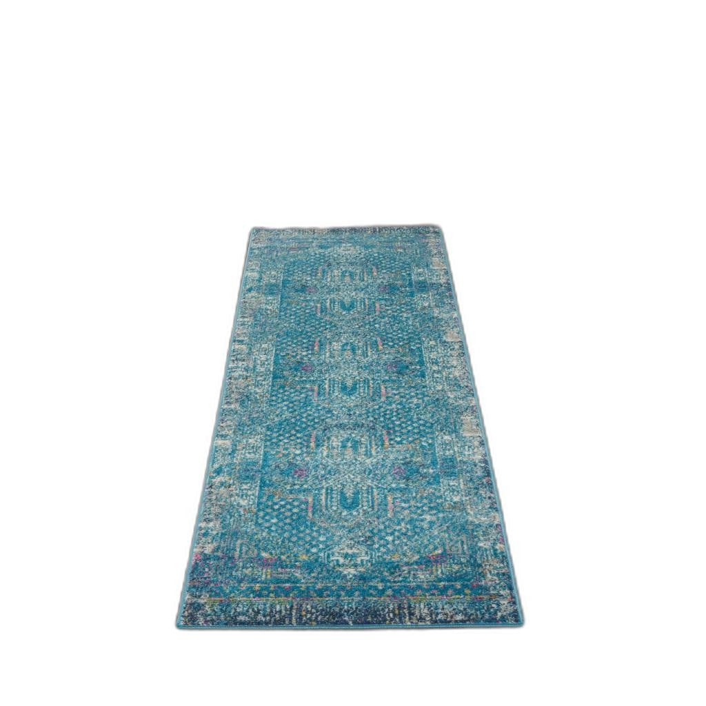 2’ X 6’ Blue Distressed Medallion Runner Rug