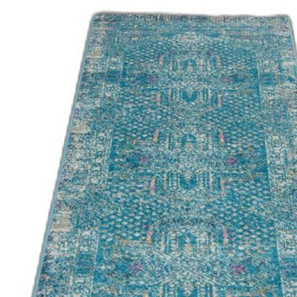 2’ X 6’ Blue Distressed Medallion Runner Rug