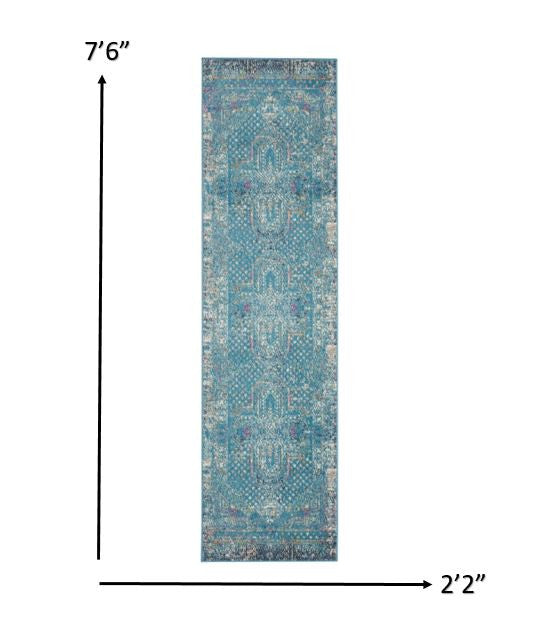 2’ X 6’ Blue Distressed Medallion Runner Rug