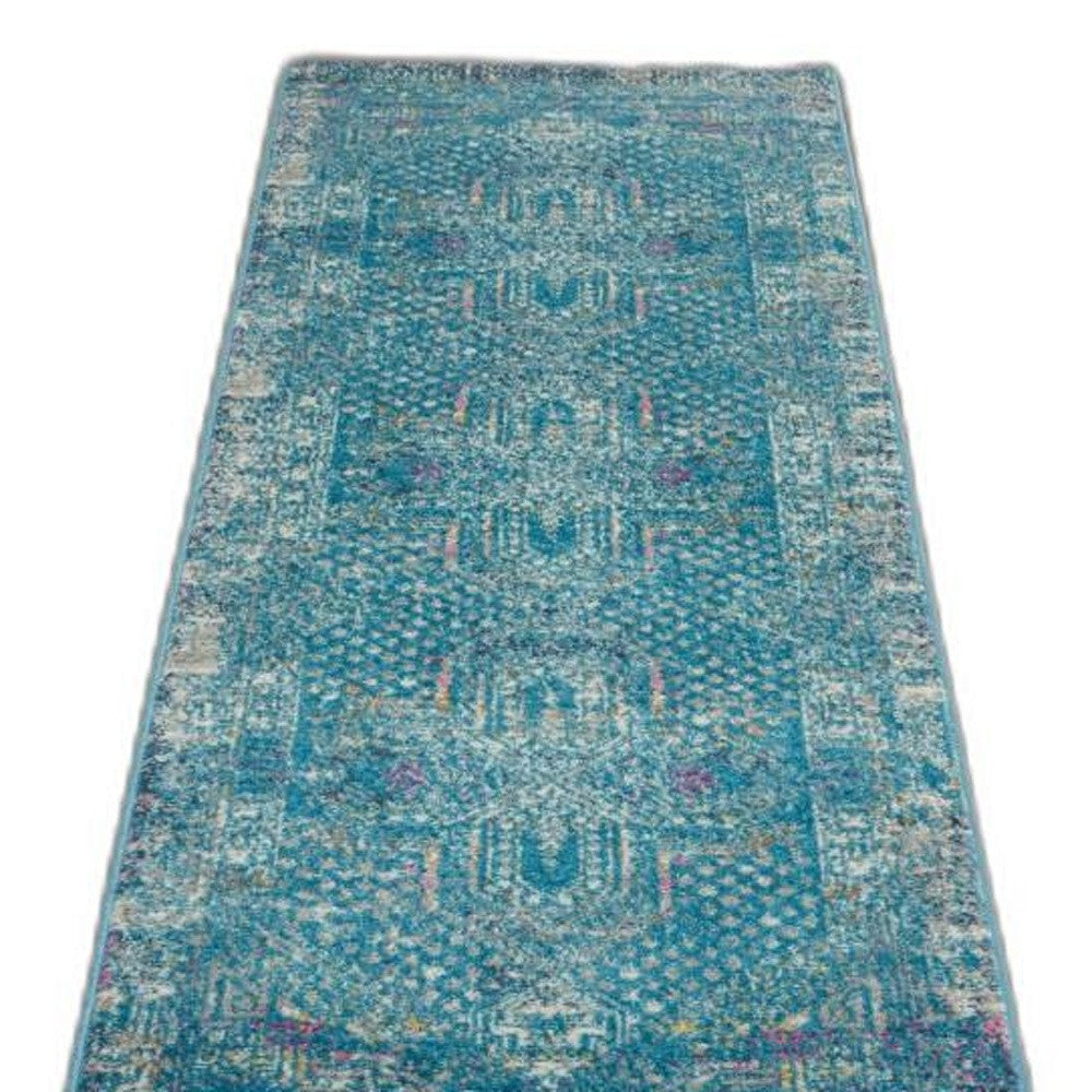 2’ X 6’ Blue Distressed Medallion Runner Rug