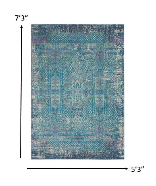 2’ X 6’ Blue Distressed Medallion Runner Rug