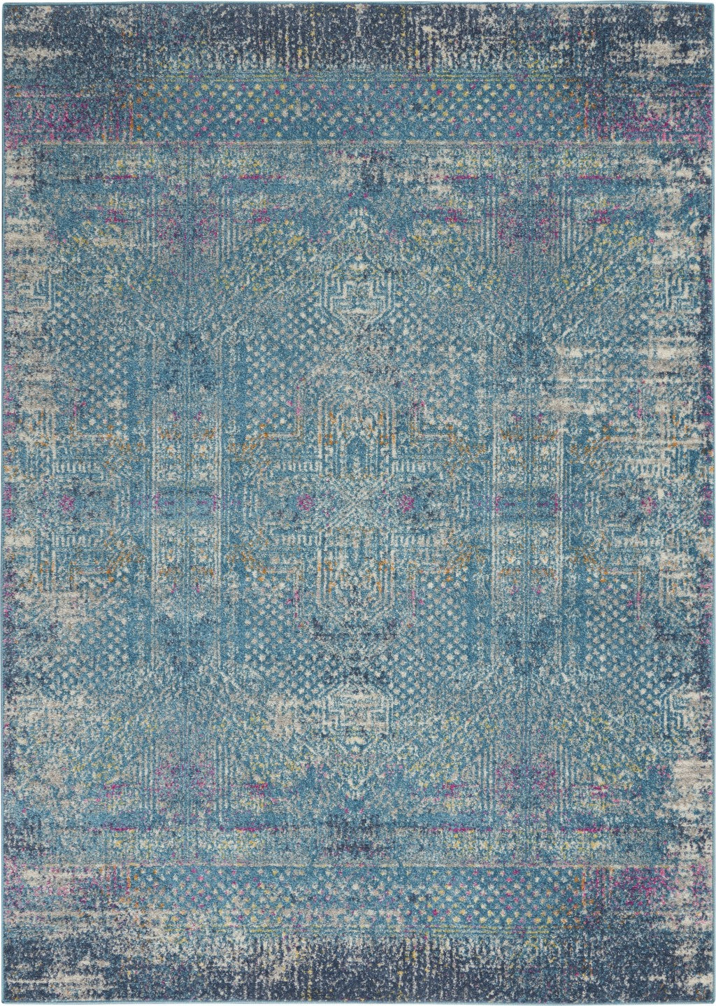 2’ X 6’ Blue Distressed Medallion Runner Rug