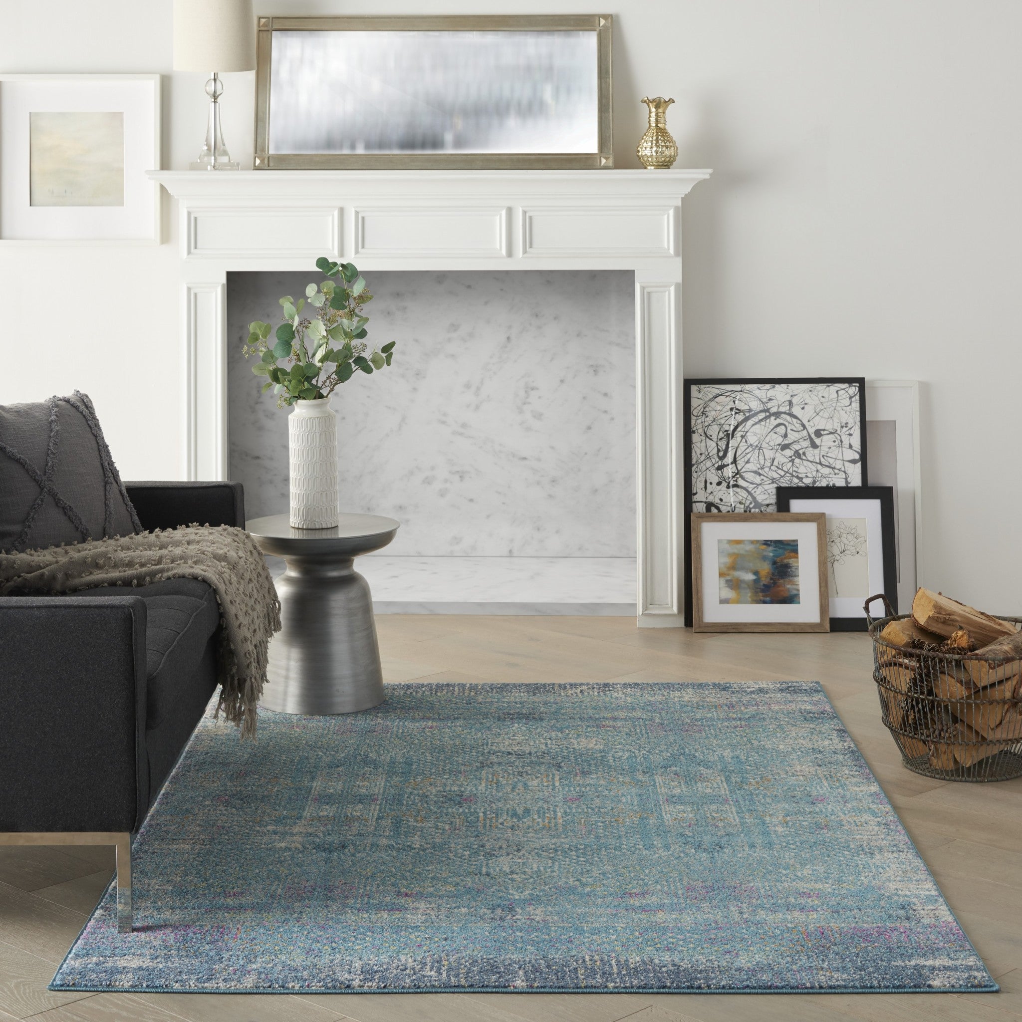 2’ X 6’ Blue Distressed Medallion Runner Rug