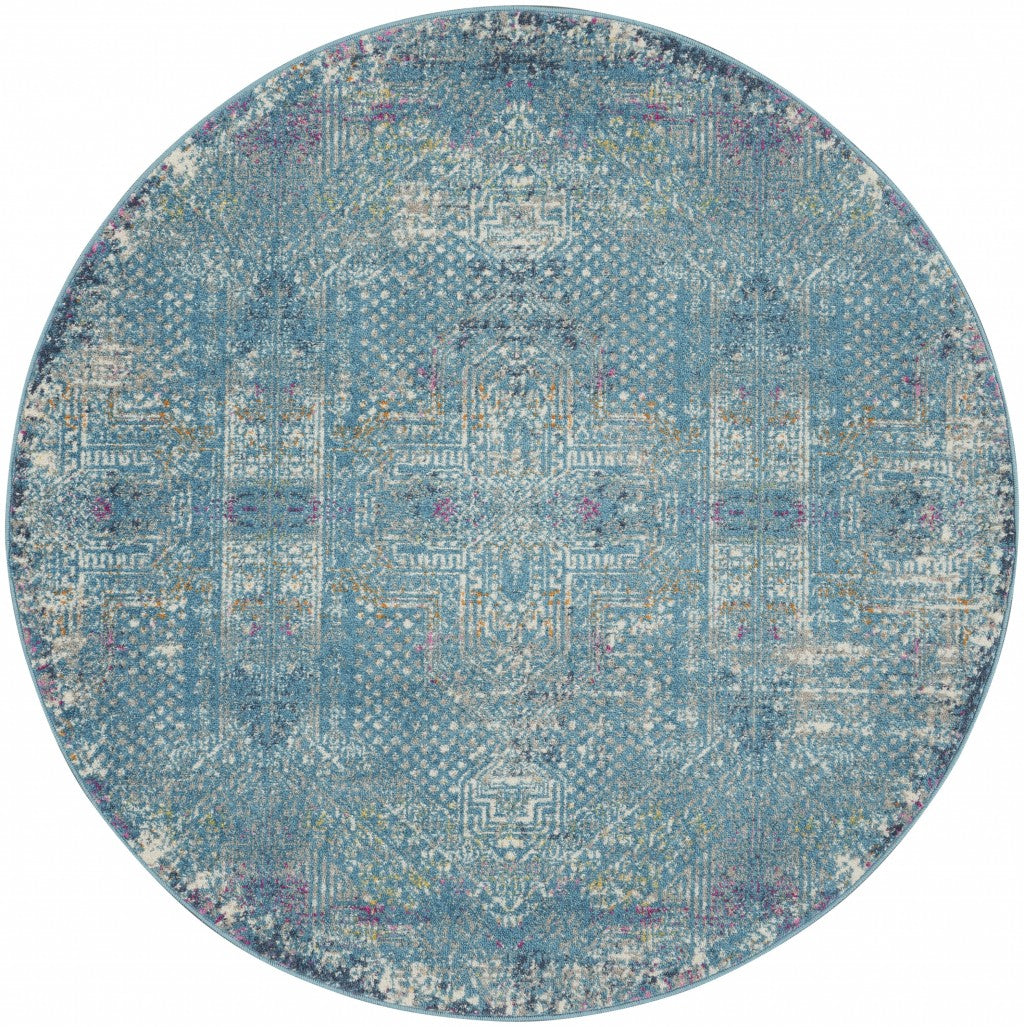 2’ X 6’ Blue Distressed Medallion Runner Rug