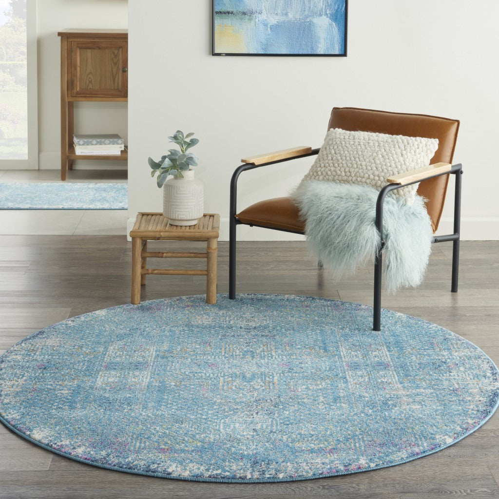 2’ X 6’ Blue Distressed Medallion Runner Rug