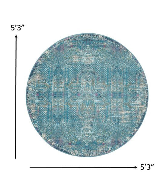 2’ X 6’ Blue Distressed Medallion Runner Rug