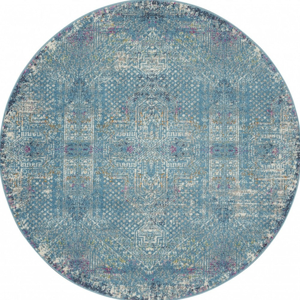2’ X 6’ Blue Distressed Medallion Runner Rug