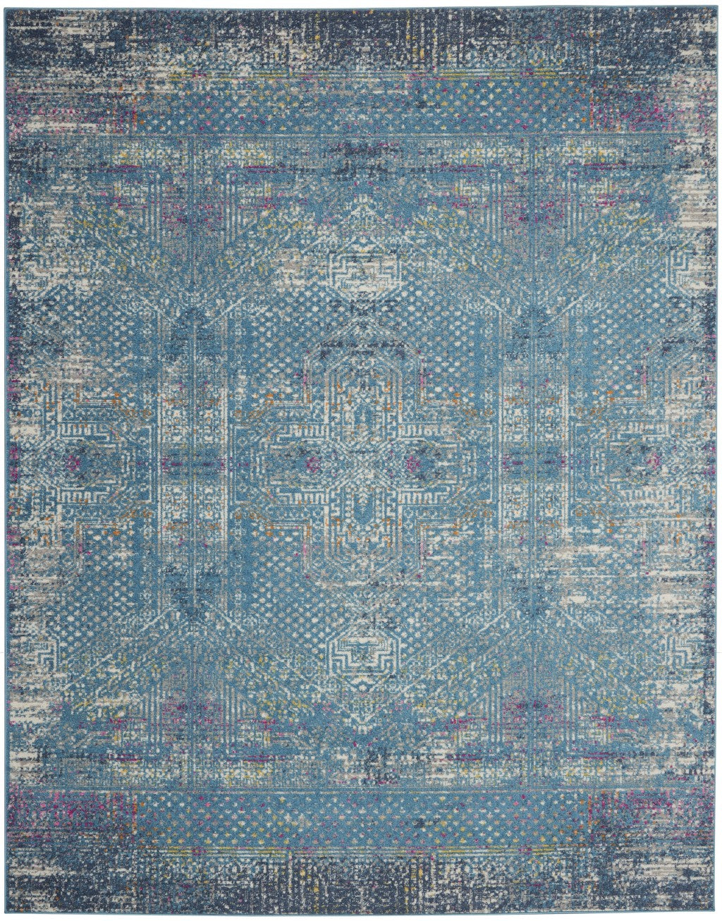 2’ X 6’ Blue Distressed Medallion Runner Rug