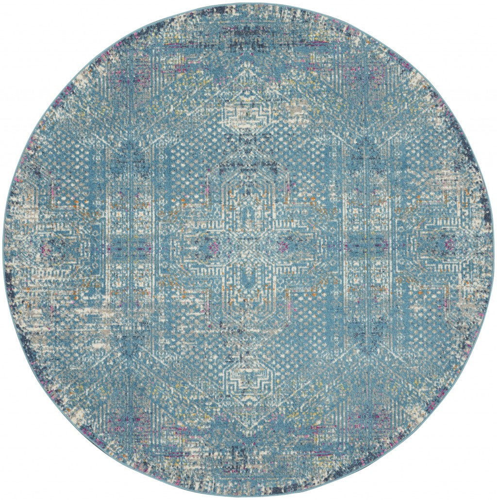 2’ X 6’ Blue Distressed Medallion Runner Rug