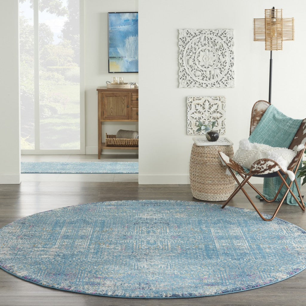 2’ X 6’ Blue Distressed Medallion Runner Rug
