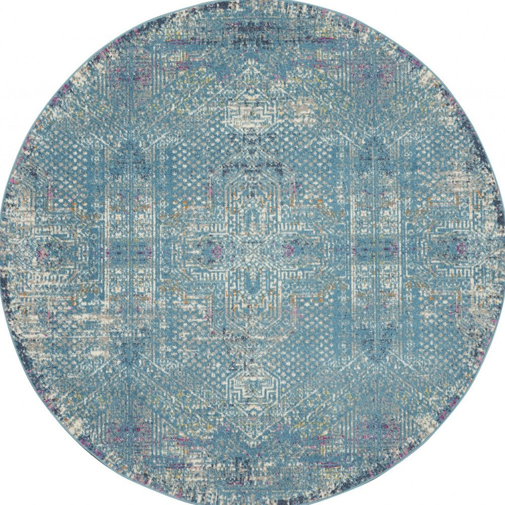 2’ X 6’ Blue Distressed Medallion Runner Rug