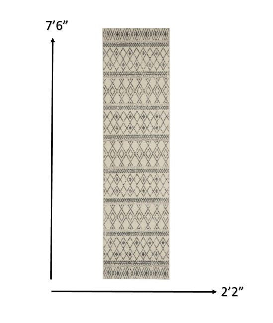 2’ X 10’ Ivory And Gray Berber Pattern Runner Rug