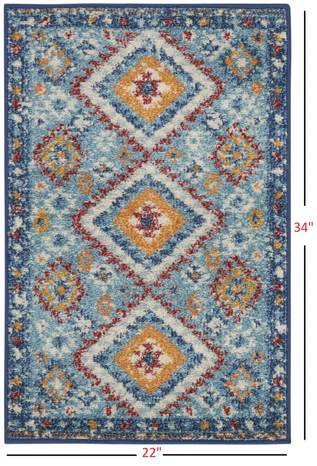 2’ X 3’ Blue And Multi Diamonds Scatter Rug
