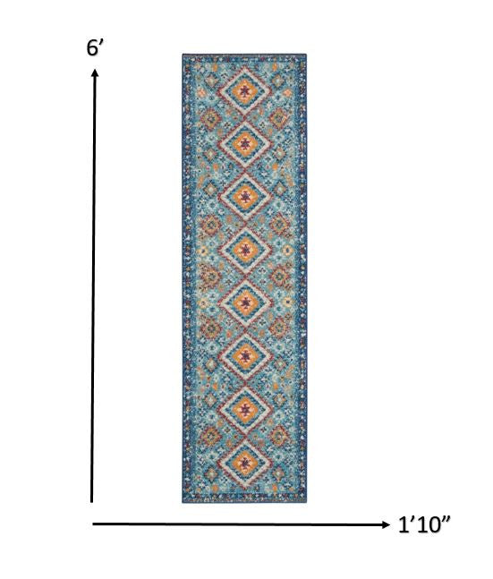2’ X 3’ Blue And Multi Diamonds Scatter Rug
