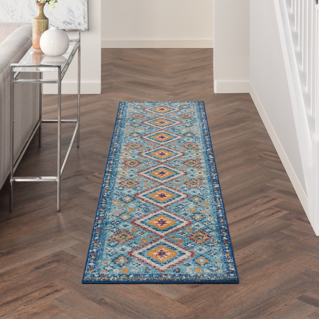 2’ X 3’ Blue And Multi Diamonds Scatter Rug
