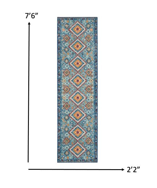 2’ X 3’ Blue And Multi Diamonds Scatter Rug