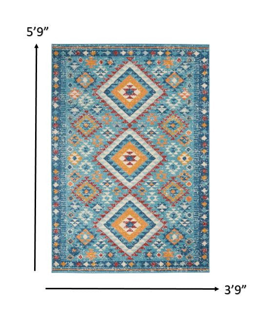 2’ X 3’ Blue And Multi Diamonds Scatter Rug