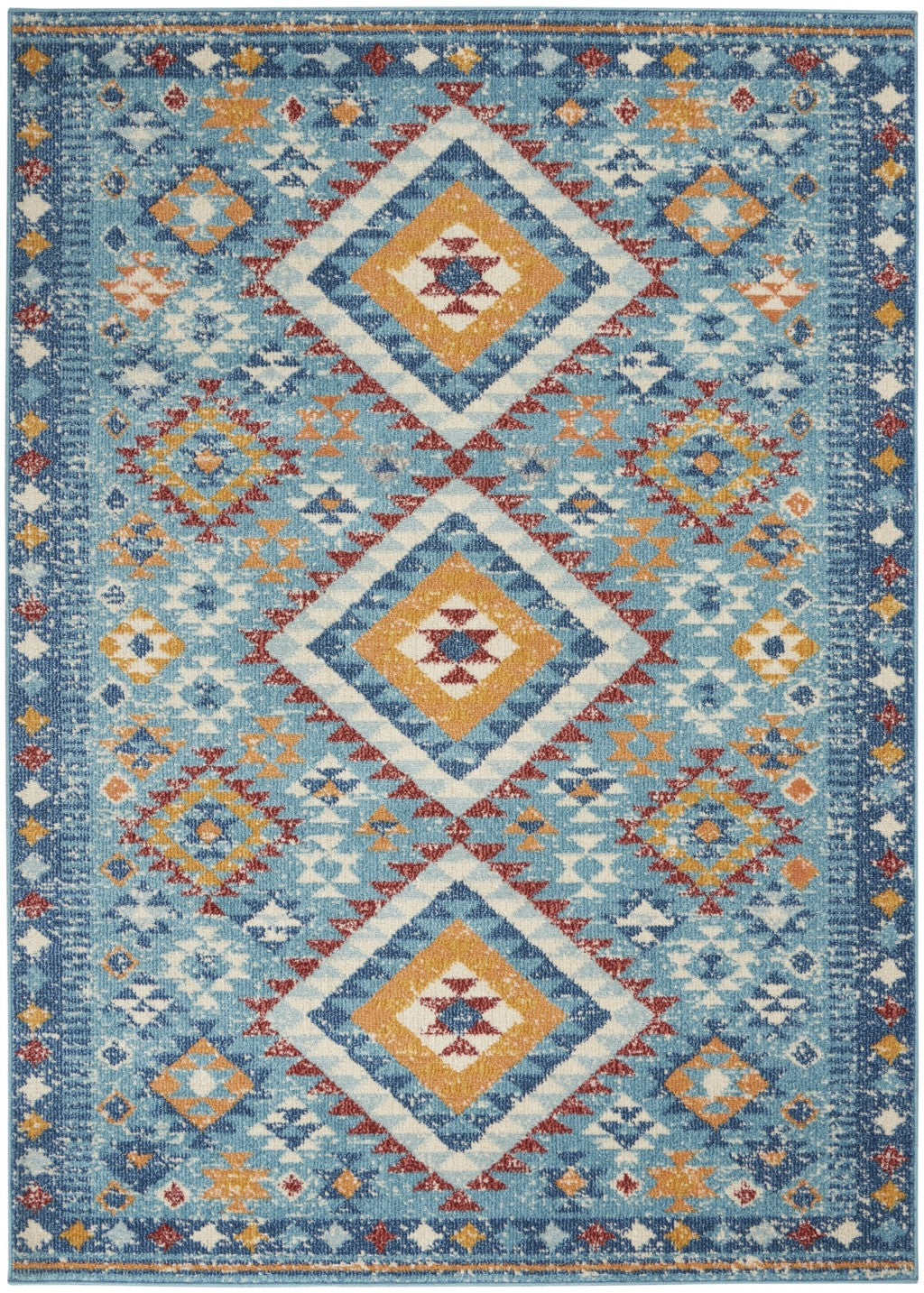 2’ X 3’ Blue And Multi Diamonds Scatter Rug