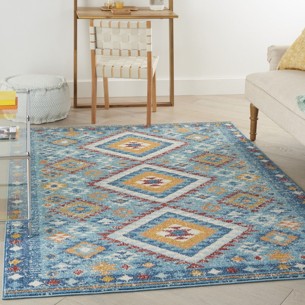 2’ X 3’ Blue And Multi Diamonds Scatter Rug