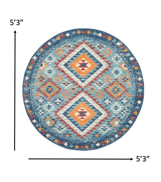 2’ X 3’ Blue And Multi Diamonds Scatter Rug