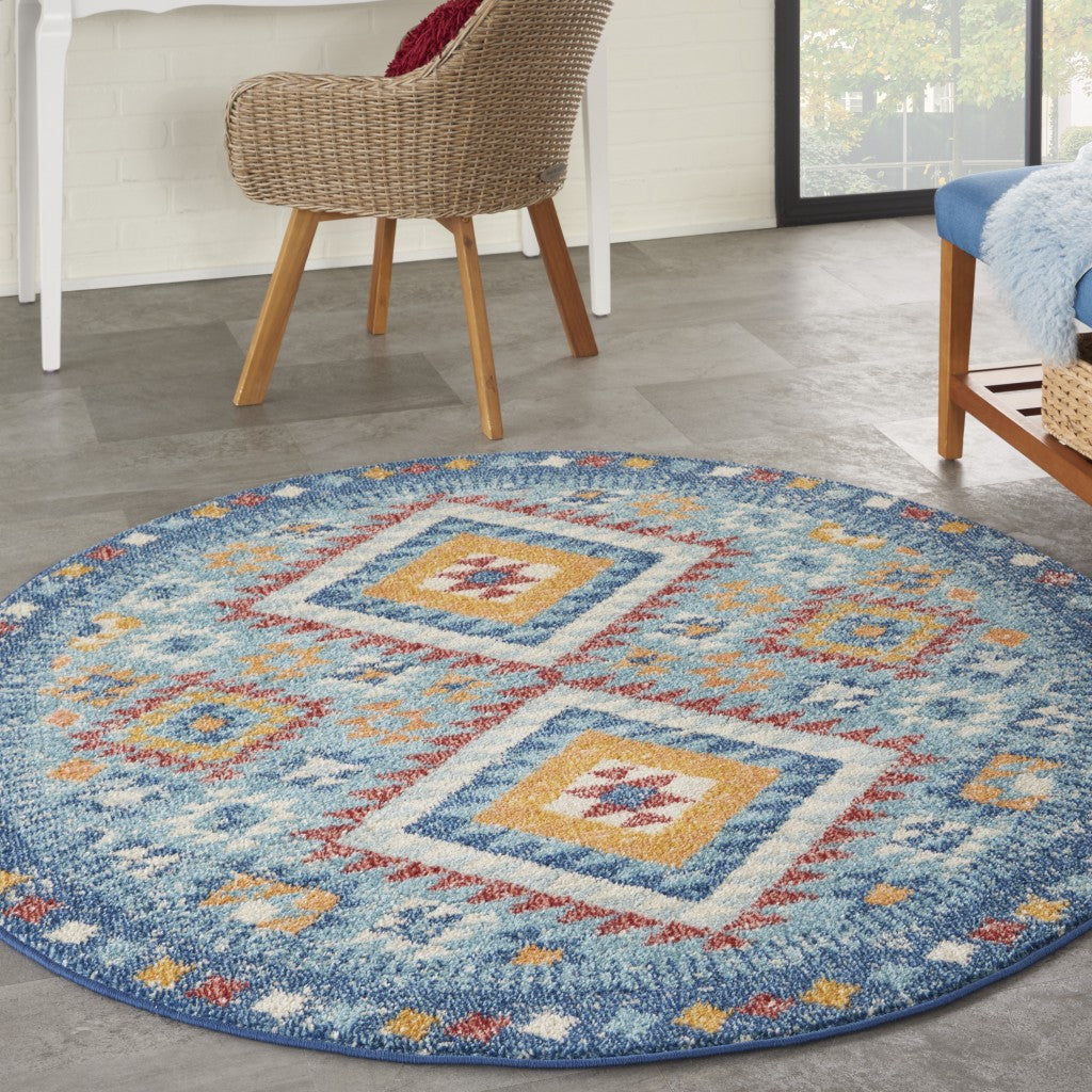 2’ X 3’ Blue And Multi Diamonds Scatter Rug