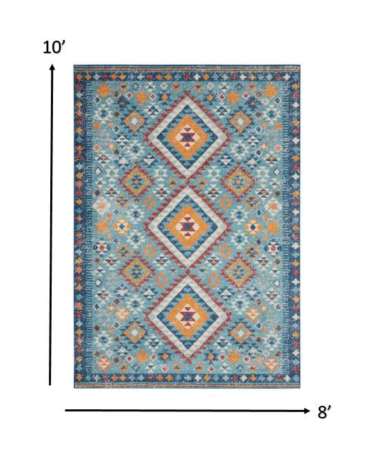 2’ X 3’ Blue And Multi Diamonds Scatter Rug