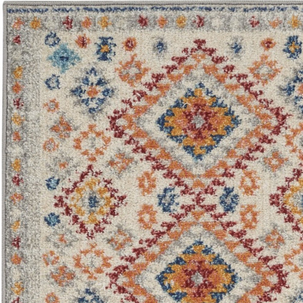 2’ X 6’ Ivory And Red Diamonds Runner Rug