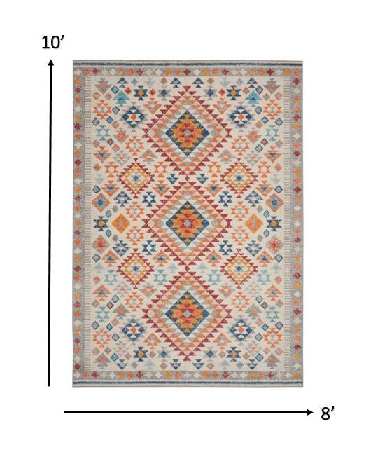 2’ X 6’ Ivory And Red Diamonds Runner Rug