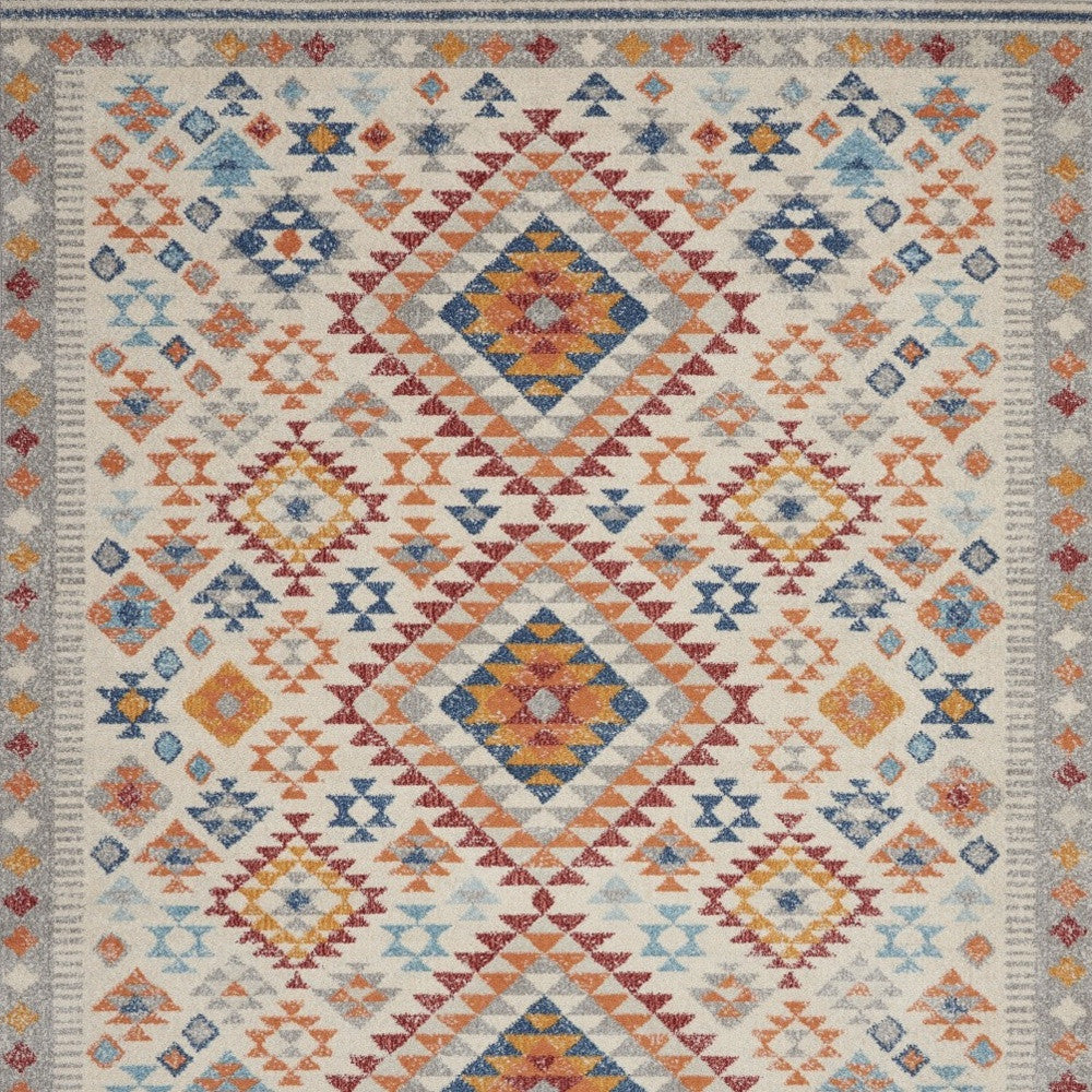 2’ X 6’ Ivory And Red Diamonds Runner Rug