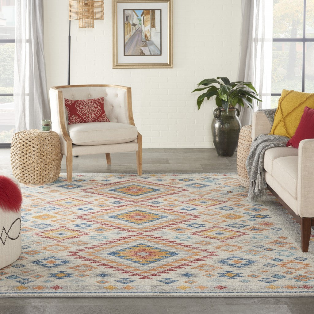 2’ X 6’ Ivory And Red Diamonds Runner Rug