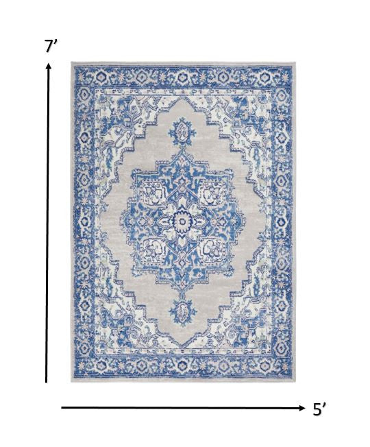 4’ X 6’ Gray And Blue Persian Medallion Area Rug