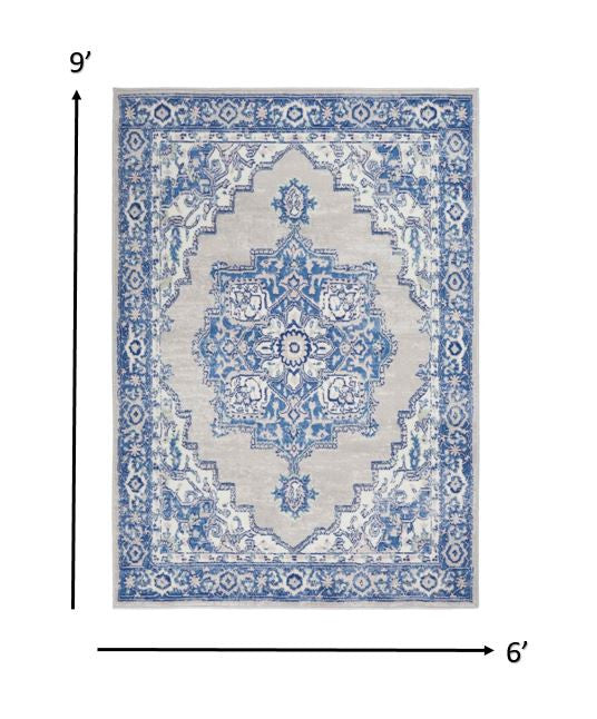 4’ X 6’ Gray And Blue Persian Medallion Area Rug