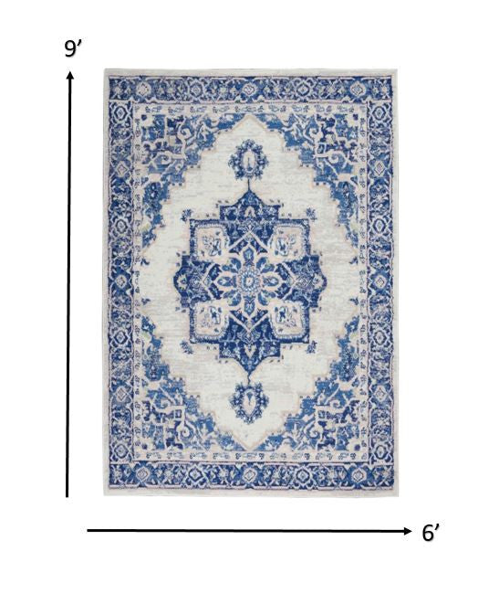 4’ X 6’ Gray And Blue Persian Medallion Area Rug