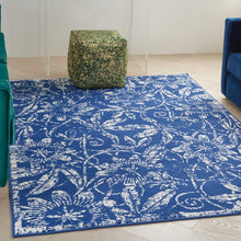 5’ X 7’ Navy And Ivory Floral Vines Area Rug