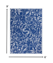 5’ X 7’ Navy And Ivory Floral Vines Area Rug