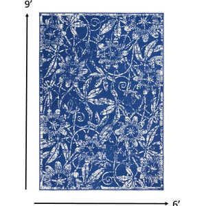 5’ X 7’ Navy And Ivory Floral Vines Area Rug