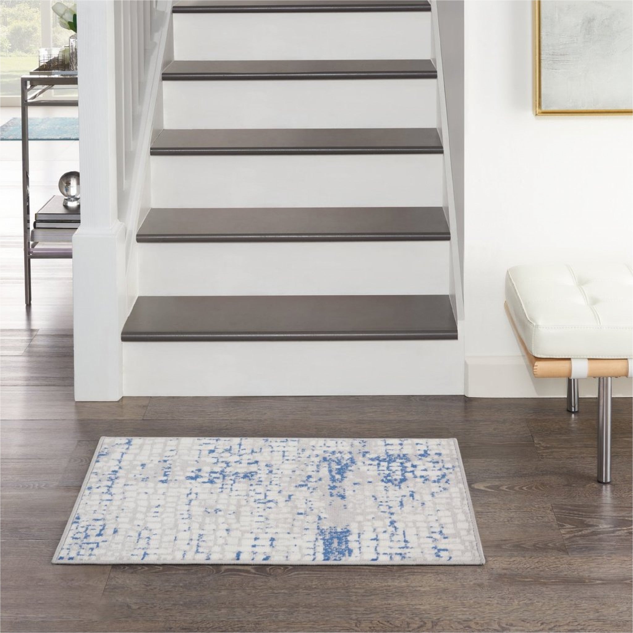 Gray And Blue Abstract Grids Area Rug - 4’ x 6’