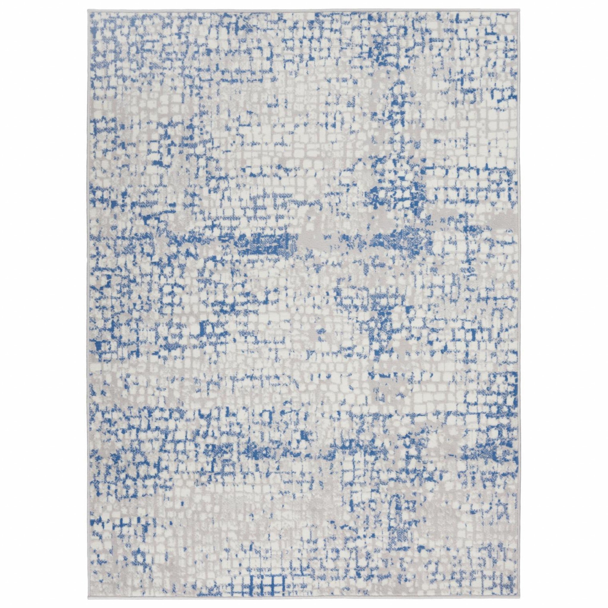 Gray And Blue Abstract Grids Area Rug - 4’ x 6’