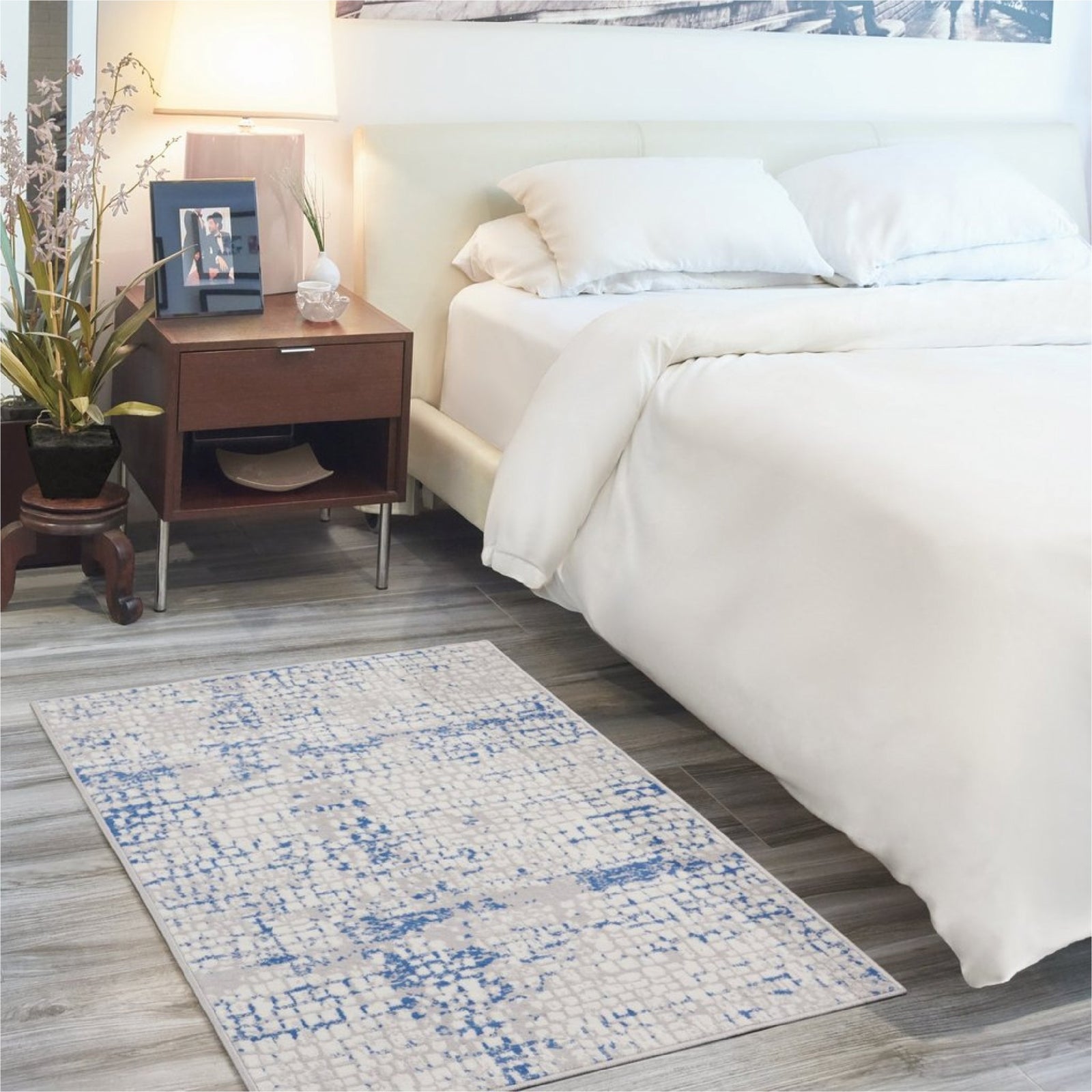 Gray And Blue Abstract Grids Area Rug - 4’ x 6’