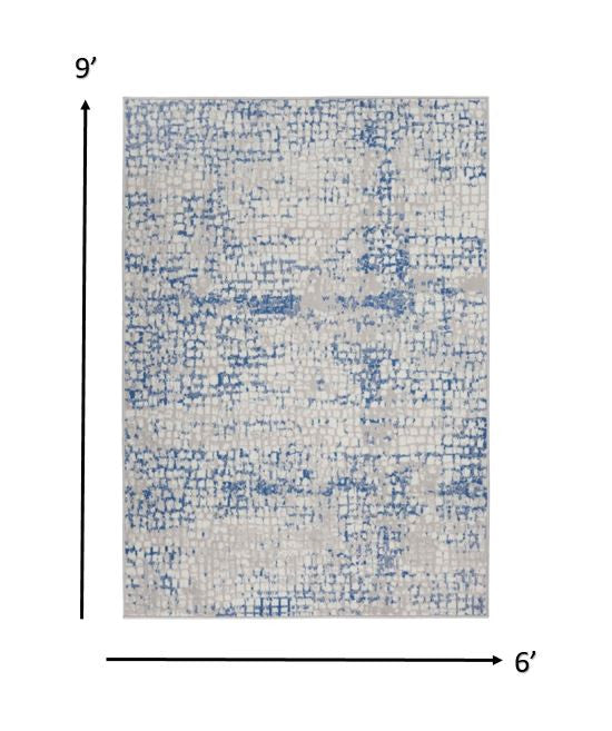 Gray And Blue Abstract Grids Area Rug - 4’ x 6’