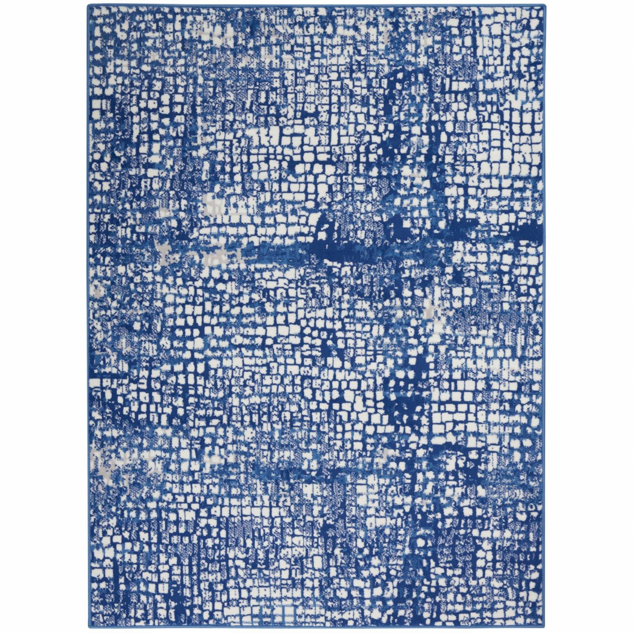 4’ X 6’ Ivory And Navy Abstract Grids Area Rug