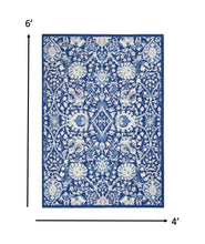 4’ X 6’ Navy And Ivory Intricate Floral Area Rug