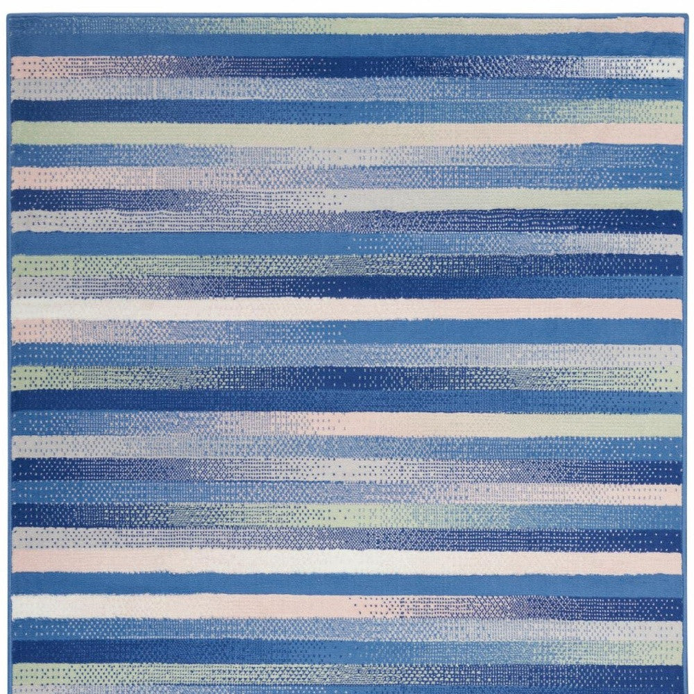4’ X 6’ Blue And Ivory Halftone Stripe Area Rug